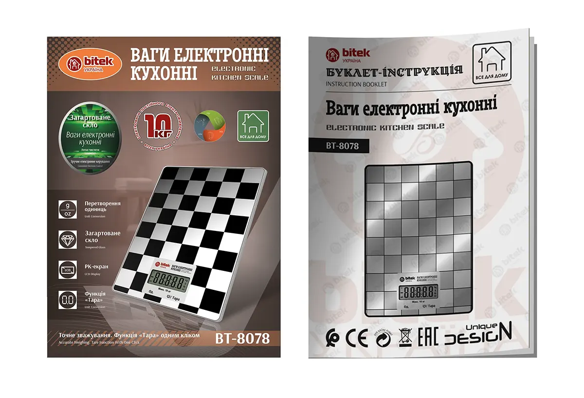 Ваги електронні побутові 10кг кухонні BITEK BT-8078 (інструкція)